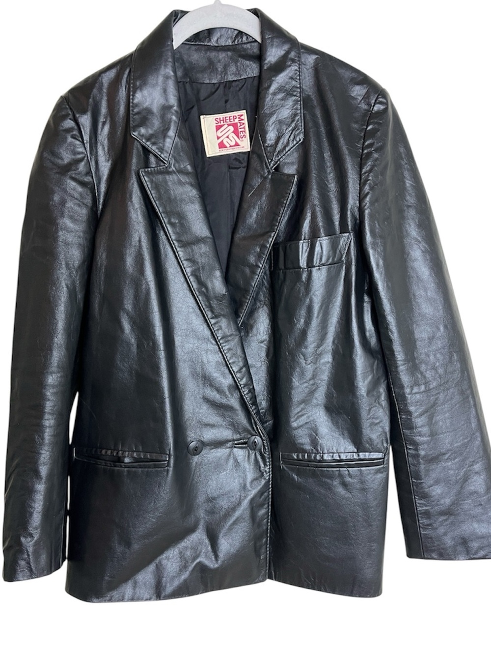 Vintage Black Double Breasted Leather Jacket